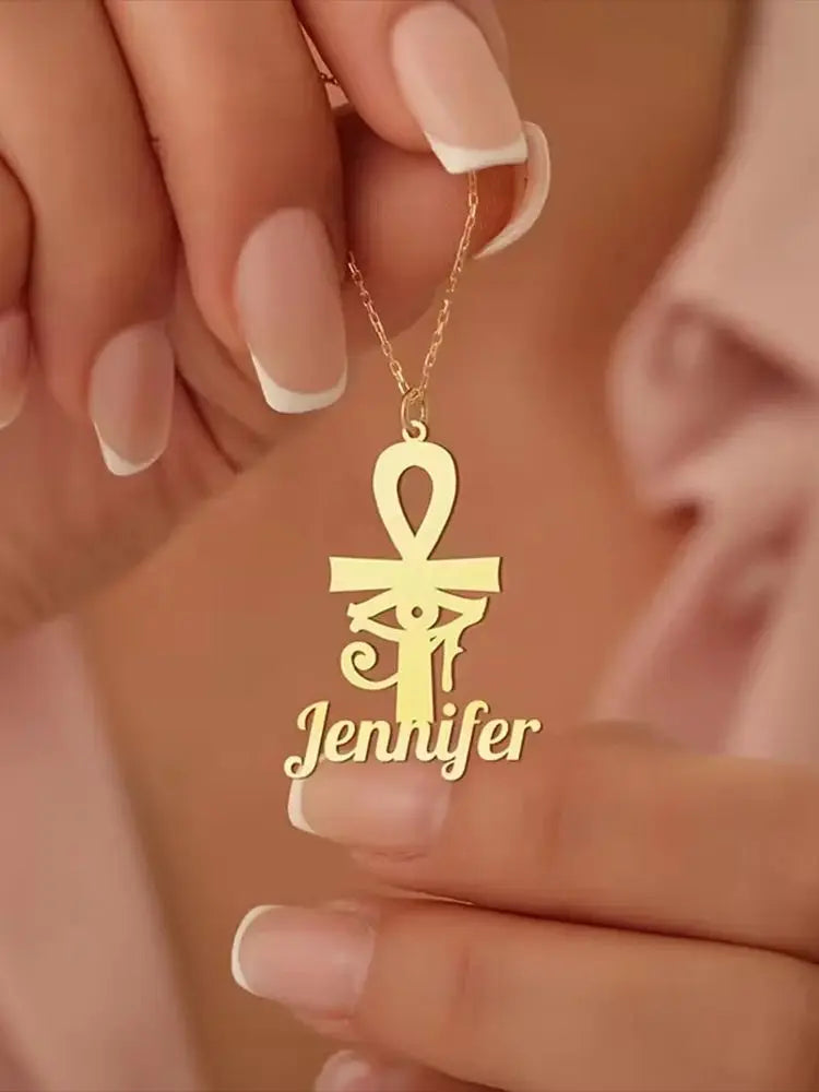 Custom Name Necklace Egyptian Ankh Fashion Gold Color Stainless Steel Eye Of Ra Aunk Amulet Chain Jewelry Personalization Gift
