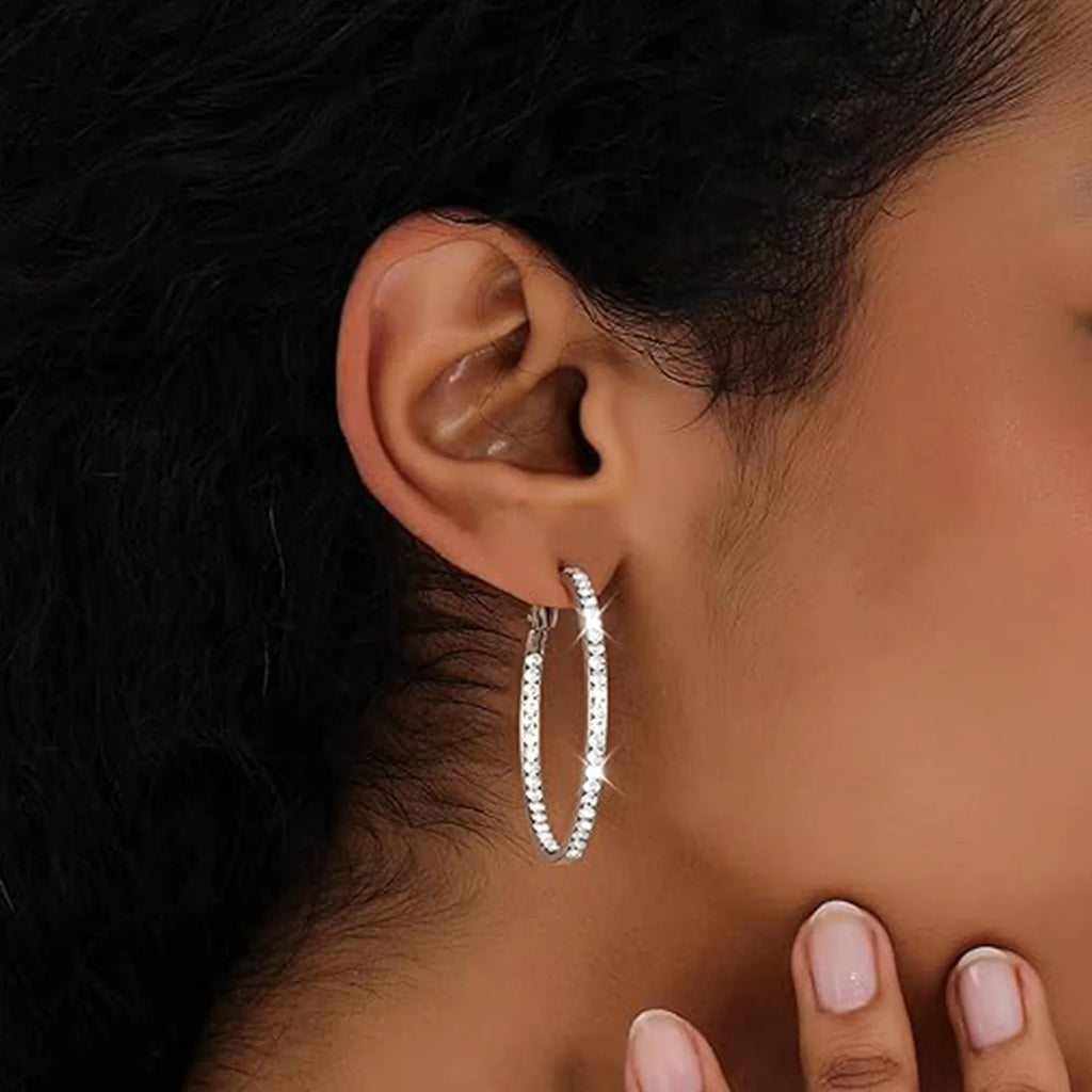 Elegant Sparkling Black Hoop Earrings with Clear Gemstones for Women Stylish Round Design Perfect Jewelry Gift Novelty Earrings