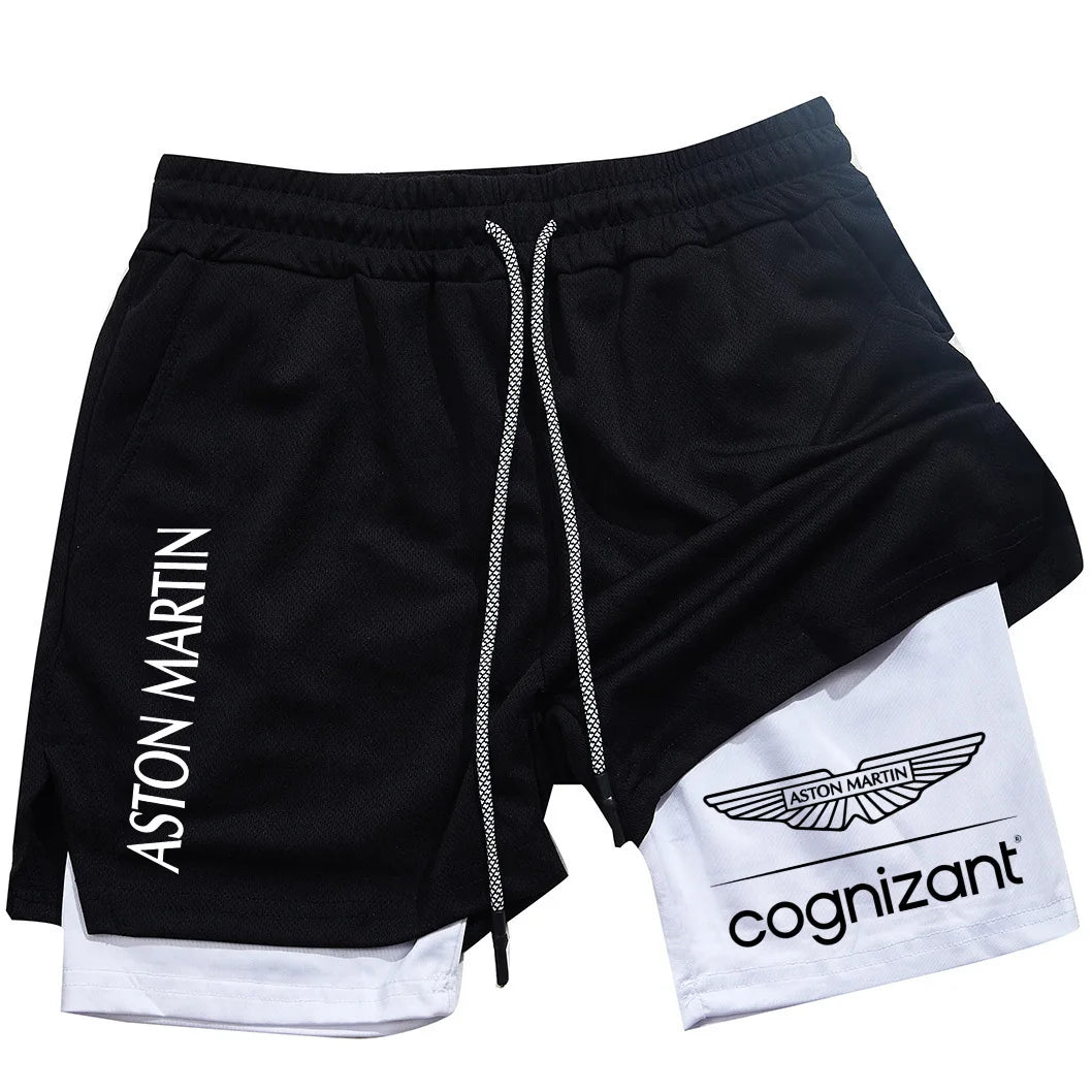 New Summer Aston Martin Men Women Double-layer Sports Shorts Fashion Printing Cool Ventilate Swim Trunks Leisure Half Pants