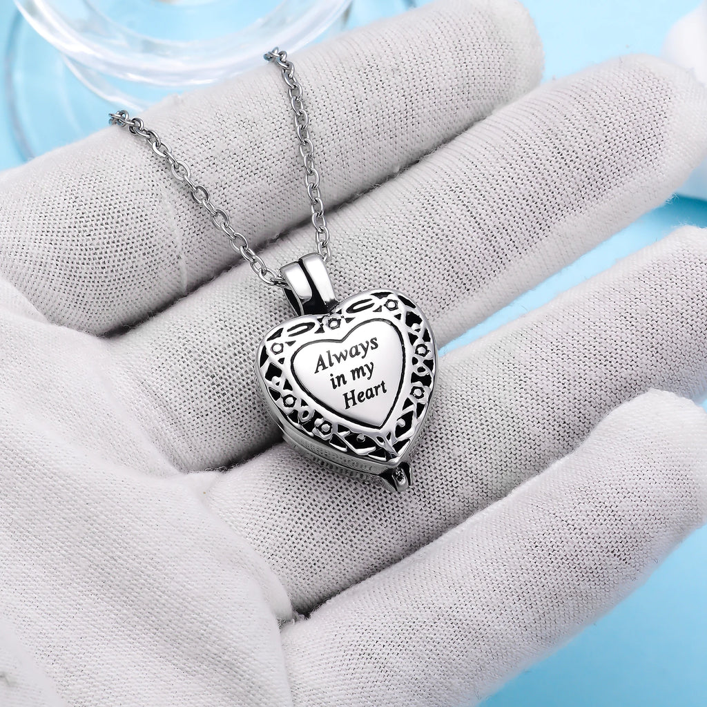 Always in My Heart Cremation Jewelry Stainless Steel Urn Necklace for Ashes Locket Memorial  Keepsake Pendant