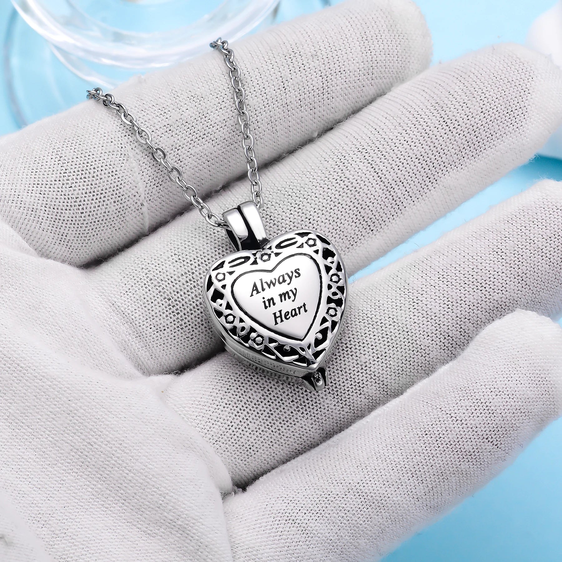 Always in My Heart Cremation Jewelry Stainless Steel Urn Necklace for Ashes Locket Memorial  Keepsake Pendant