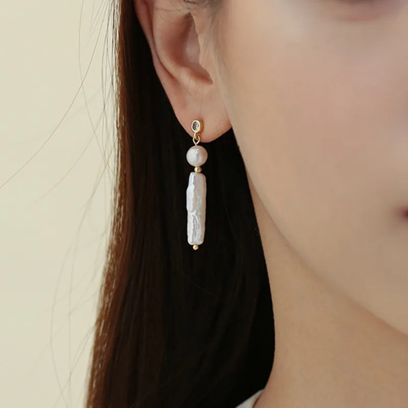 Minar Delicate Round CZ Cubic Zircon Freshwater Pearl Beads Tassel Long Dangle Earrings for Women 14K Real Gold Plated Copper