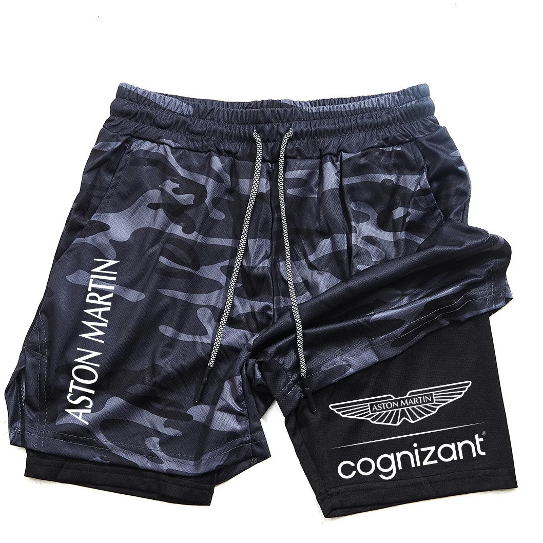New Summer Aston Martin Men Women Double-layer Sports Shorts Fashion Printing Cool Ventilate Swim Trunks Leisure Half Pants