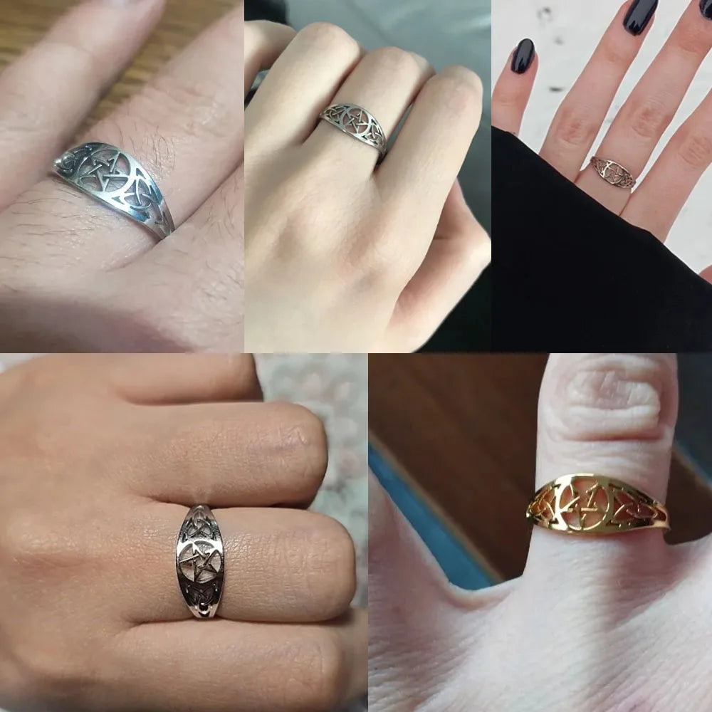 COOLTIME Witch Knot Supernatural Pentagram Ring for Women Stainless Steel Celtics Knot Star Amulet Couple Ring Jewelry Gift