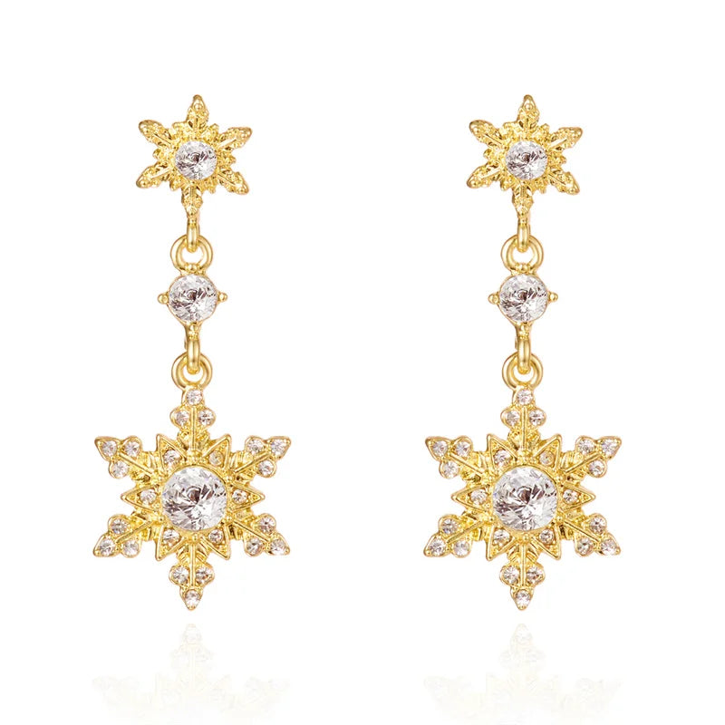 Christmas Rhinestone Snowflake Drop Earrings for Women Fashion Imitation Pearl Stud Earring Girls New Year Party Jewelry Gifts
