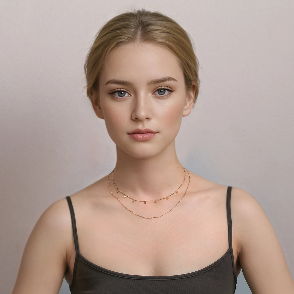 Double Layer Necklace for Women - 18K Gold Plated Stainless steel Chains, Lightweight Tangle-Free Everyday & Party Jewelry Gift