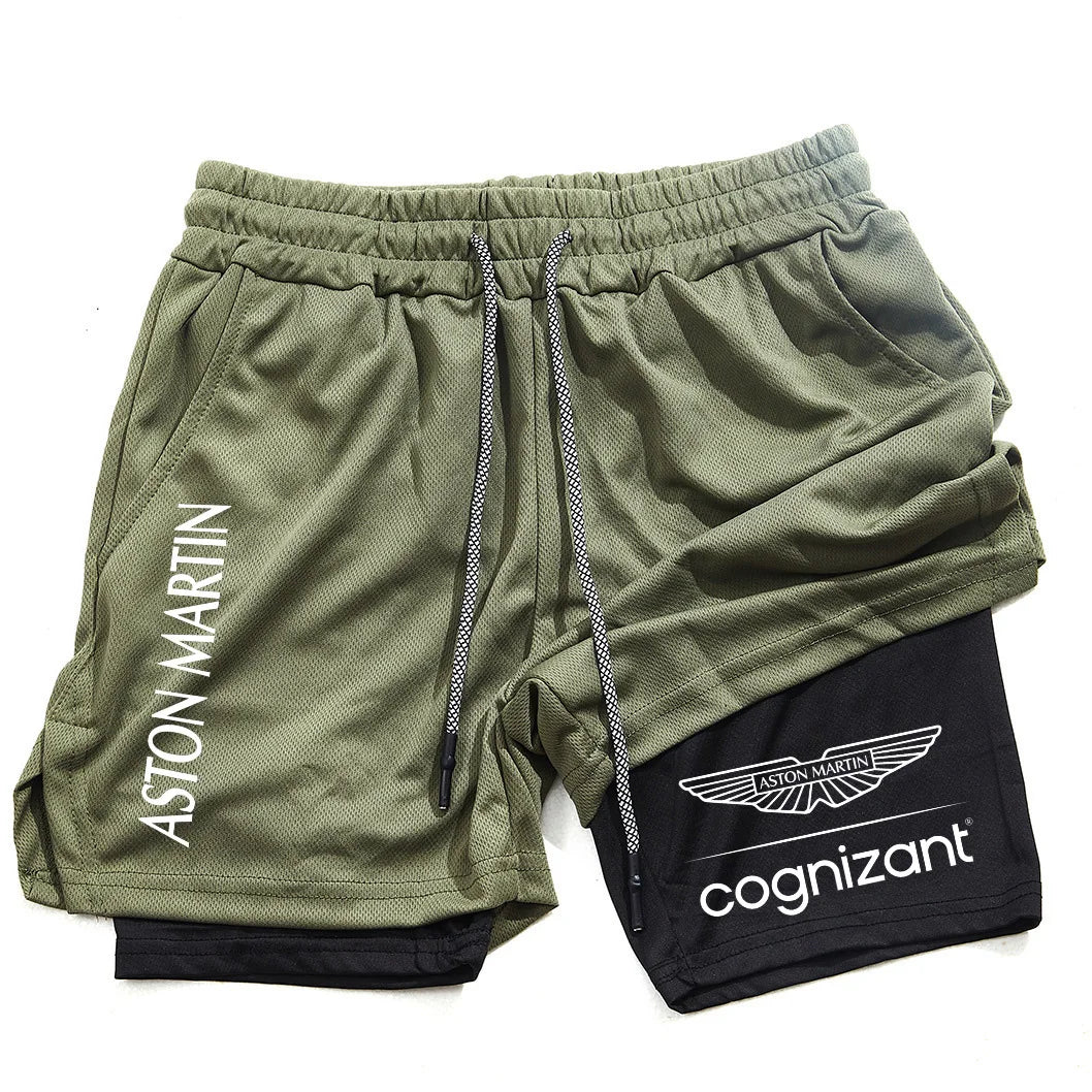 New Summer Aston Martin Men Women Double-layer Sports Shorts Fashion Printing Cool Ventilate Swim Trunks Leisure Half Pants