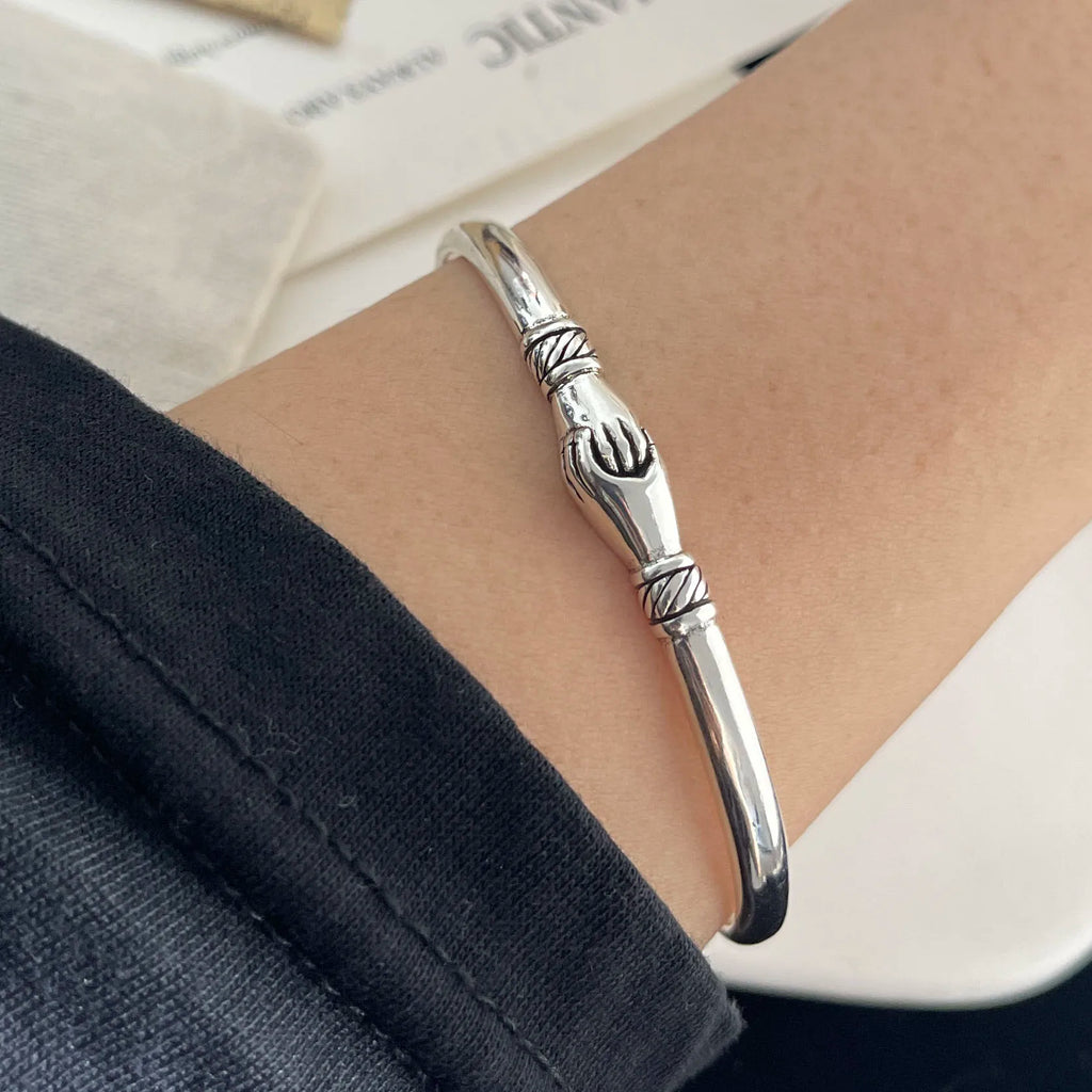 925 Sterling Silver Bracelets for Women Men String Accessories Trend Hand in Hand Shape Pattern Pendant Party Jewelry Gift