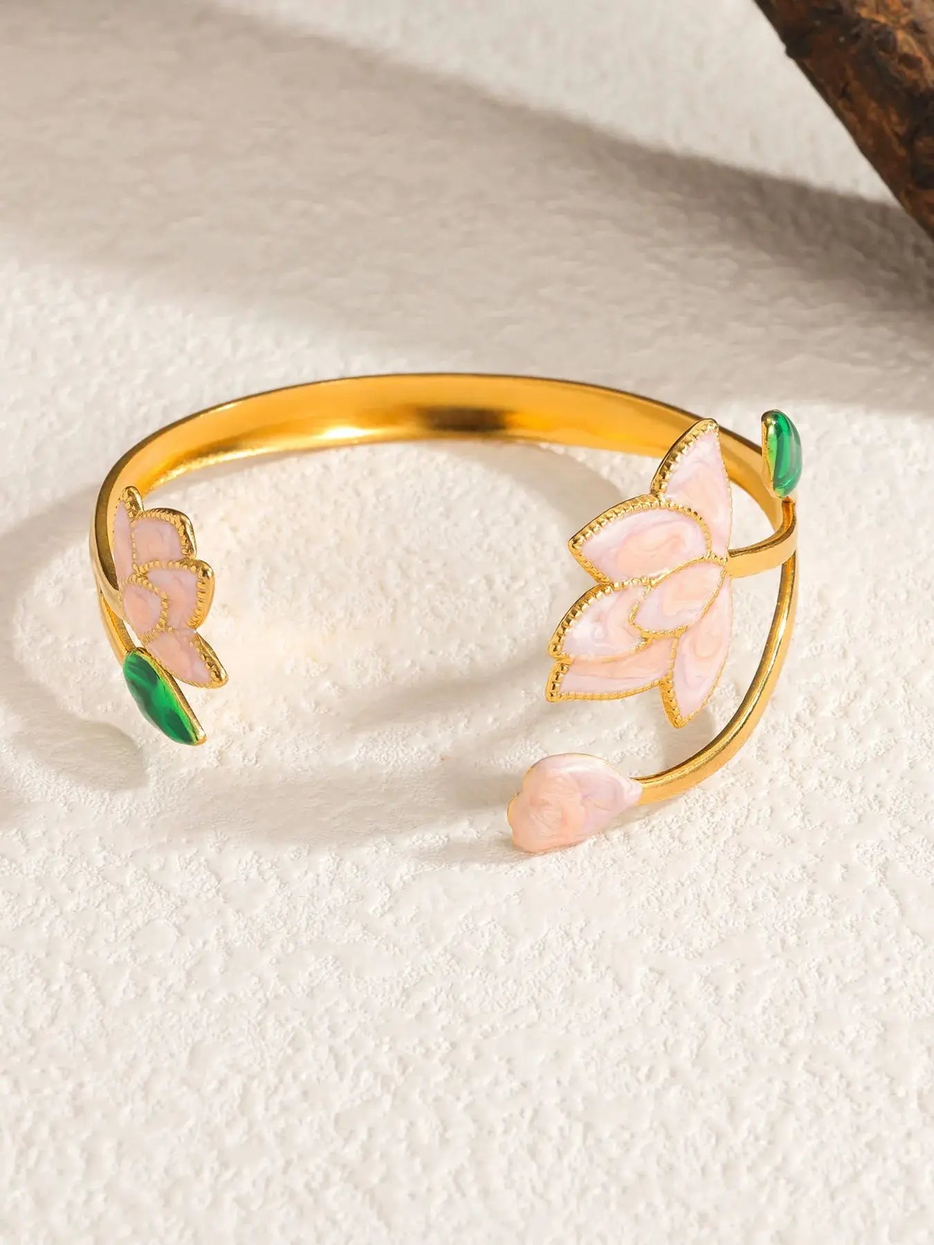DIEYURO 316L Stainles Steel Pink Dripping Oil Lotus Opening Bracelet Lady New Trend Classic Waterproof Wrist Chain Jewelry Party