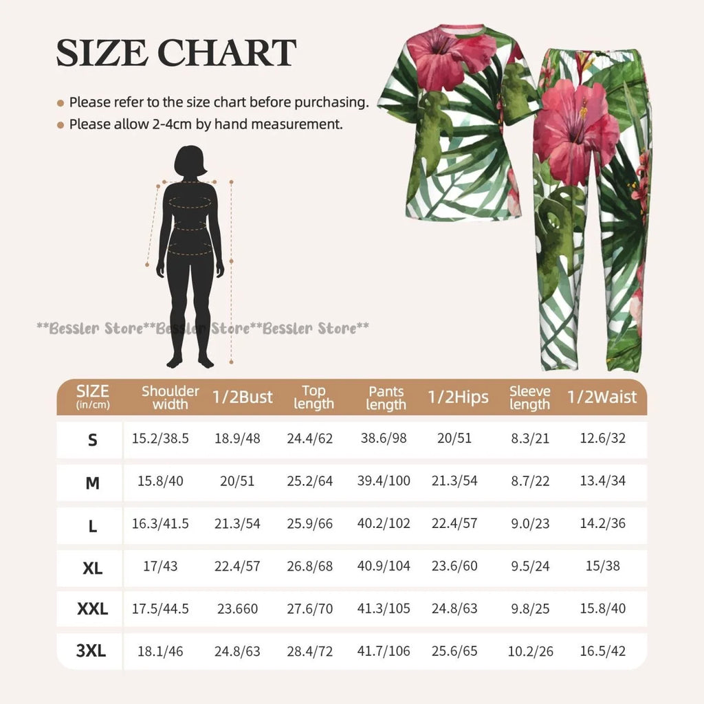 Women's Pajamas Set Tropical Flowers Short Sleeve Sleepwear 2 Piece Homewear Loungewear