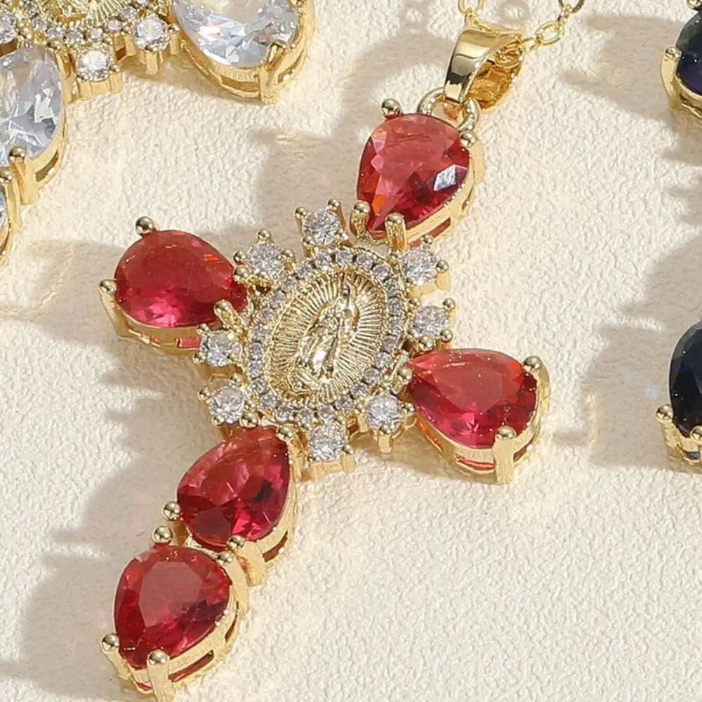 Party Accessories Zircon Cross Pendant Gold Color Valentine's Day Gift O Chain Necklace Fashion Jewelry Simple Statement