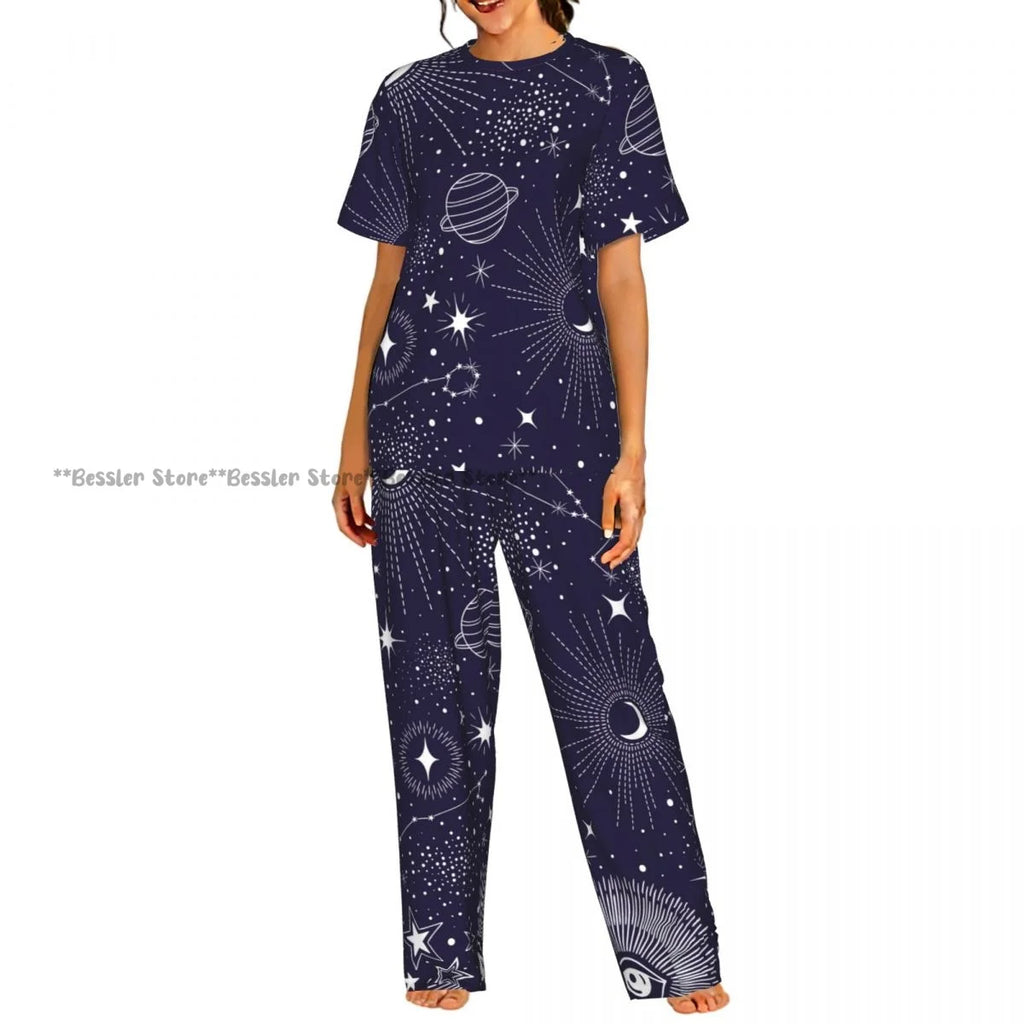 Women's Zodiac Stars On Cosmic Sky short sleeve trousers casual pajamas set