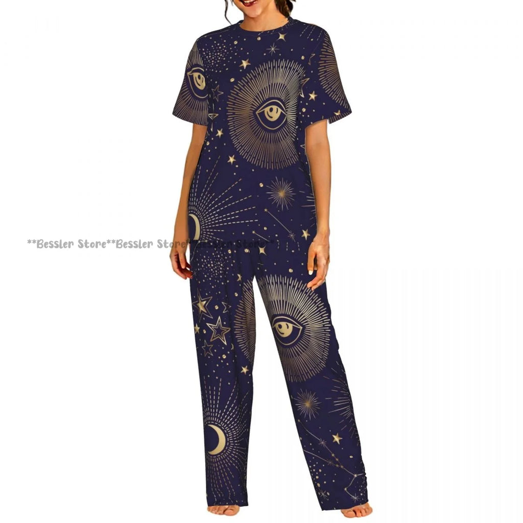 Women's Zodiac Stars On Cosmic Sky short sleeve trousers casual pajamas set