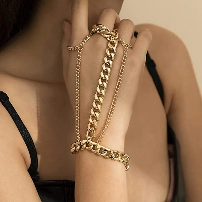 Layered Cuban Link Finger Chain Tassel Bohemian Punk Vintage Statement Knuckle Bracelet