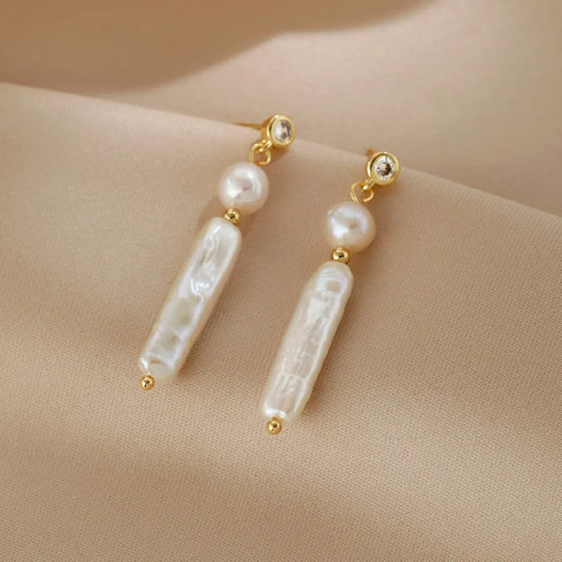 Minar Delicate Round CZ Cubic Zircon Freshwater Pearl Beads Tassel Long Dangle Earrings for Women 14K Real Gold Plated Copper