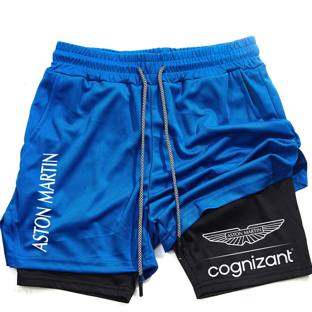 New Summer Aston Martin Men Women Double-layer Sports Shorts Fashion Printing Cool Ventilate Swim Trunks Leisure Half Pants