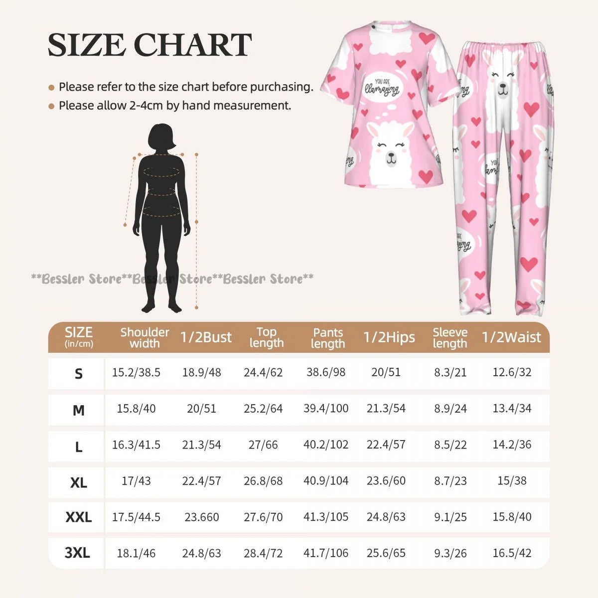 Women's 2-piece set You Are Llamazing Llama Pattern With Hearts Pajamas Short sleeved Top and Pants Sleepwear