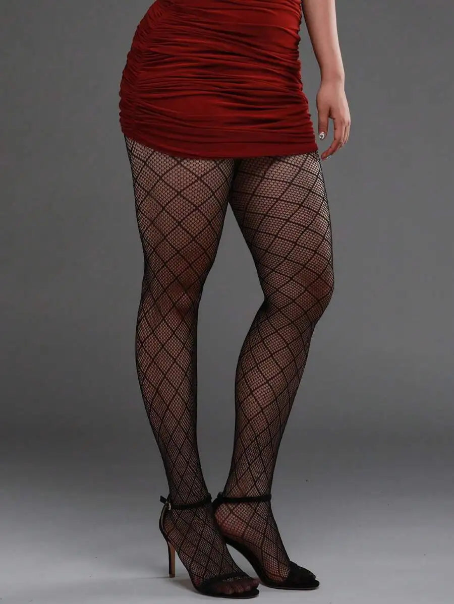 1pc Vertical Striped High Elasticity Fishnet Leggings, Sexy Tight Stockings Gothic Punk Fashion