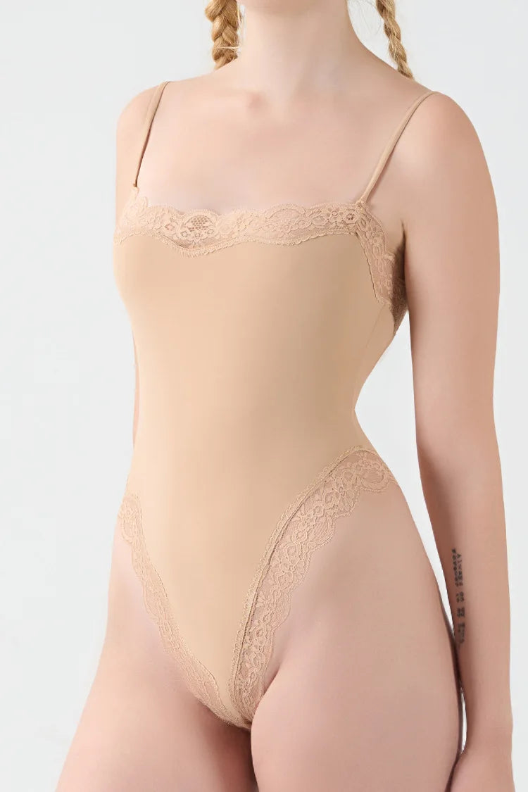 Summer Hot Girl Lace Edge Shoulder Strap Adjustable Jumpsuit Tight Fitting Vest Bodysuits Women's Sports Yoga Shapewear Camisole