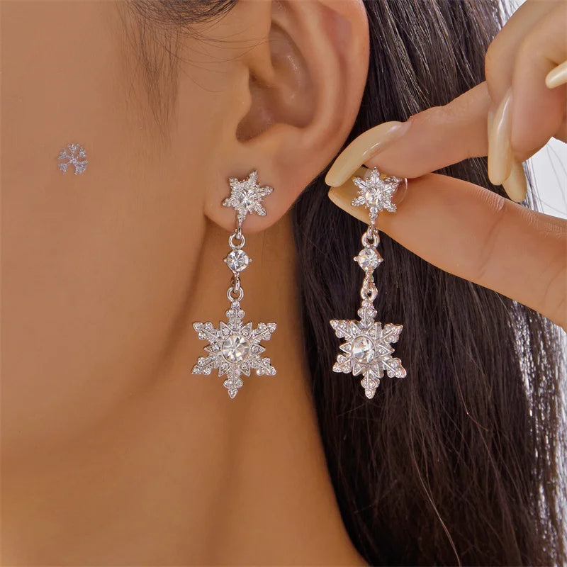 Christmas Rhinestone Snowflake Drop Earrings for Women Fashion Imitation Pearl Stud Earring Girls New Year Party Jewelry Gifts
