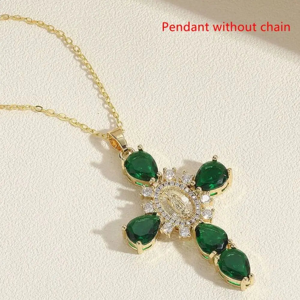 Party Accessories Zircon Cross Pendant Gold Color Valentine's Day Gift O Chain Necklace Fashion Jewelry Simple Statement
