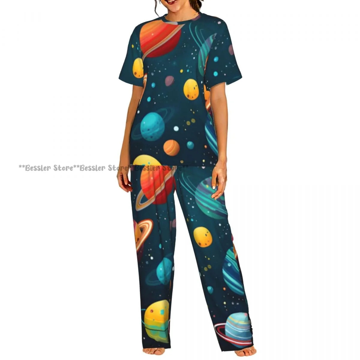 Women's Zodiac Stars On Cosmic Sky short sleeve trousers casual pajamas set
