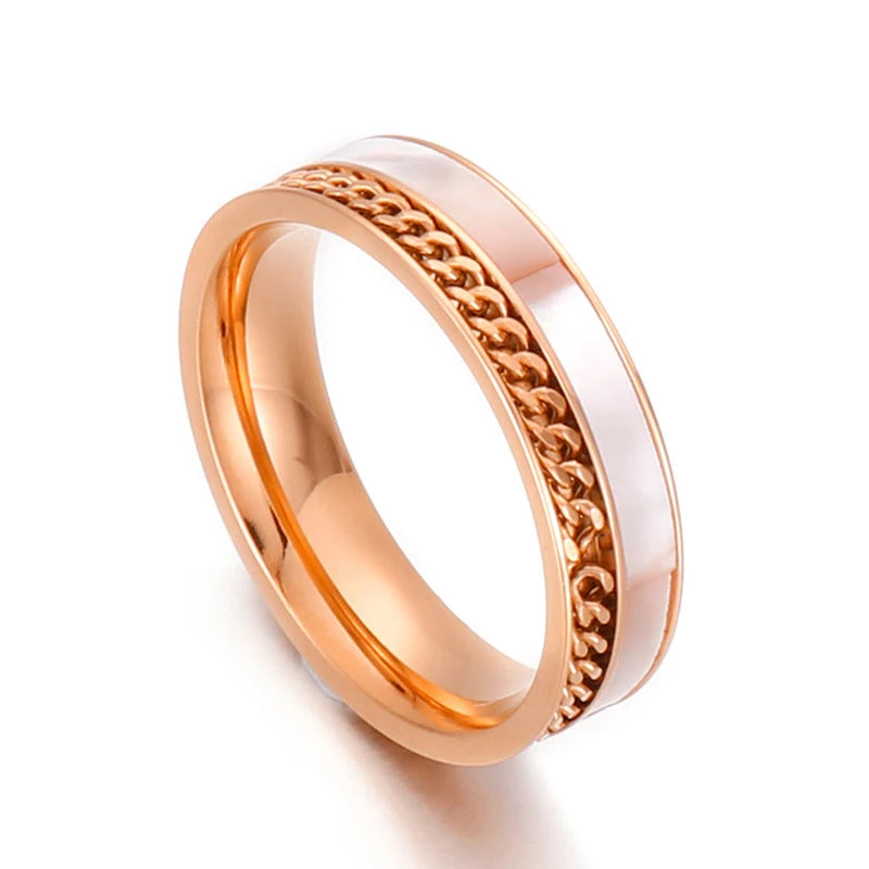 Fashion Double Layers Stainless Steel Rings For Women Tri-Colors Charm Shell Mujer Anillos Wedding Party Jewelry Gift 2025