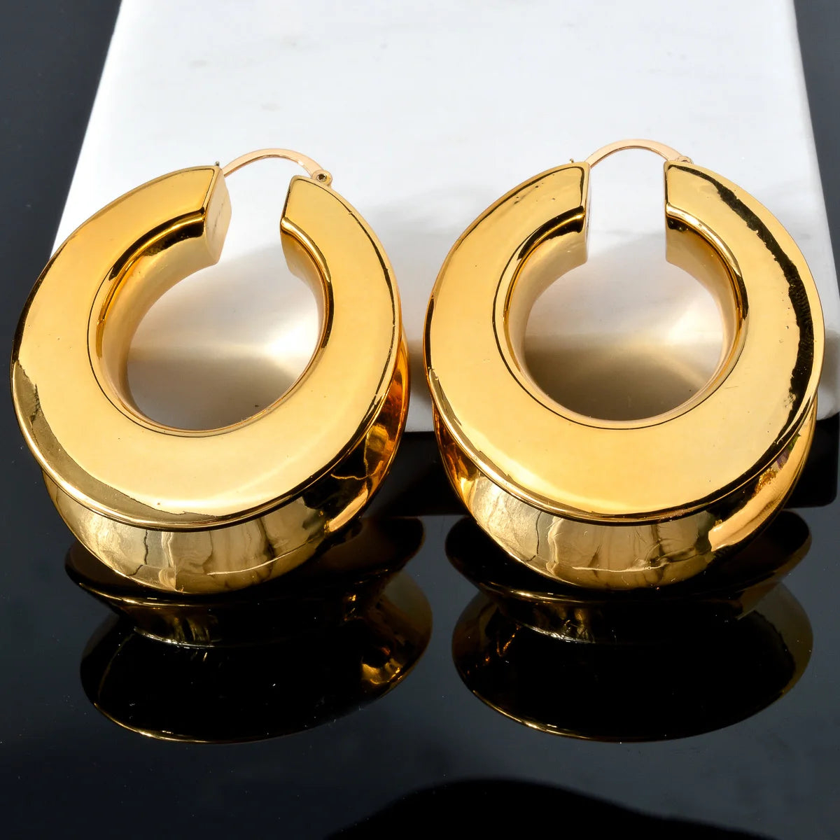 Dubai Smooth Chunky Big Earrings Exaggerated Statements Luxury Large Ear Jewelry For African Wedding Party  Bridal Gifts