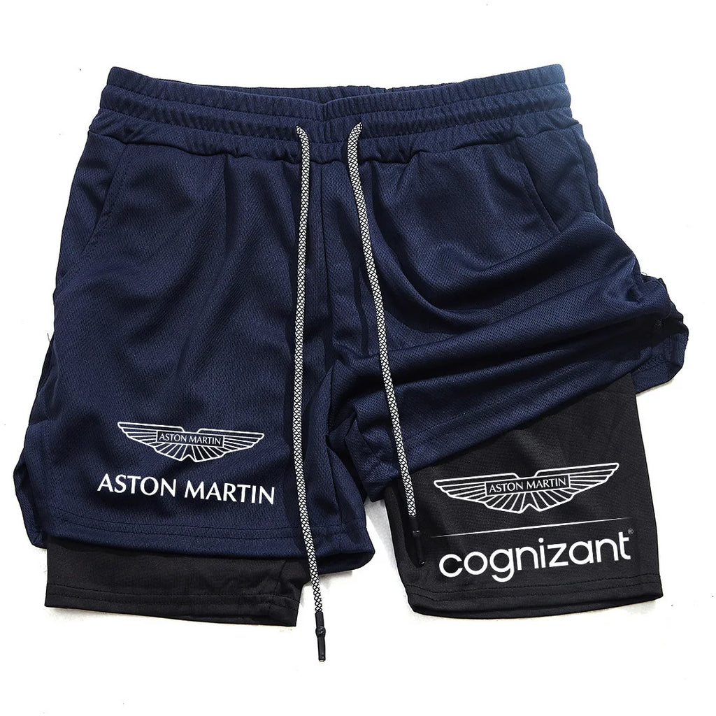 New Summer Aston Martin Men Women Double-layer Sports Shorts Fashion Printing Cool Ventilate Swim Trunks Leisure Half Pants