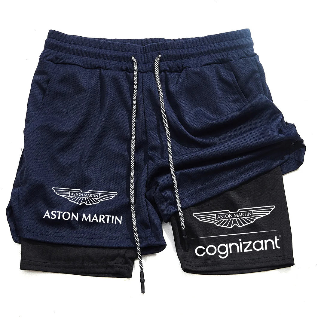 New Summer Aston Martin Men Women Double-layer Sports Shorts Fashion Printing Cool Ventilate Swim Trunks Leisure Half Pants