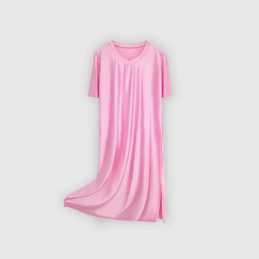 Women's Glossy Soft Silky Long Dress High Stretch V-neck Long Sleeve Loose Casual Nightgown Comfortable plus Size Home Wear