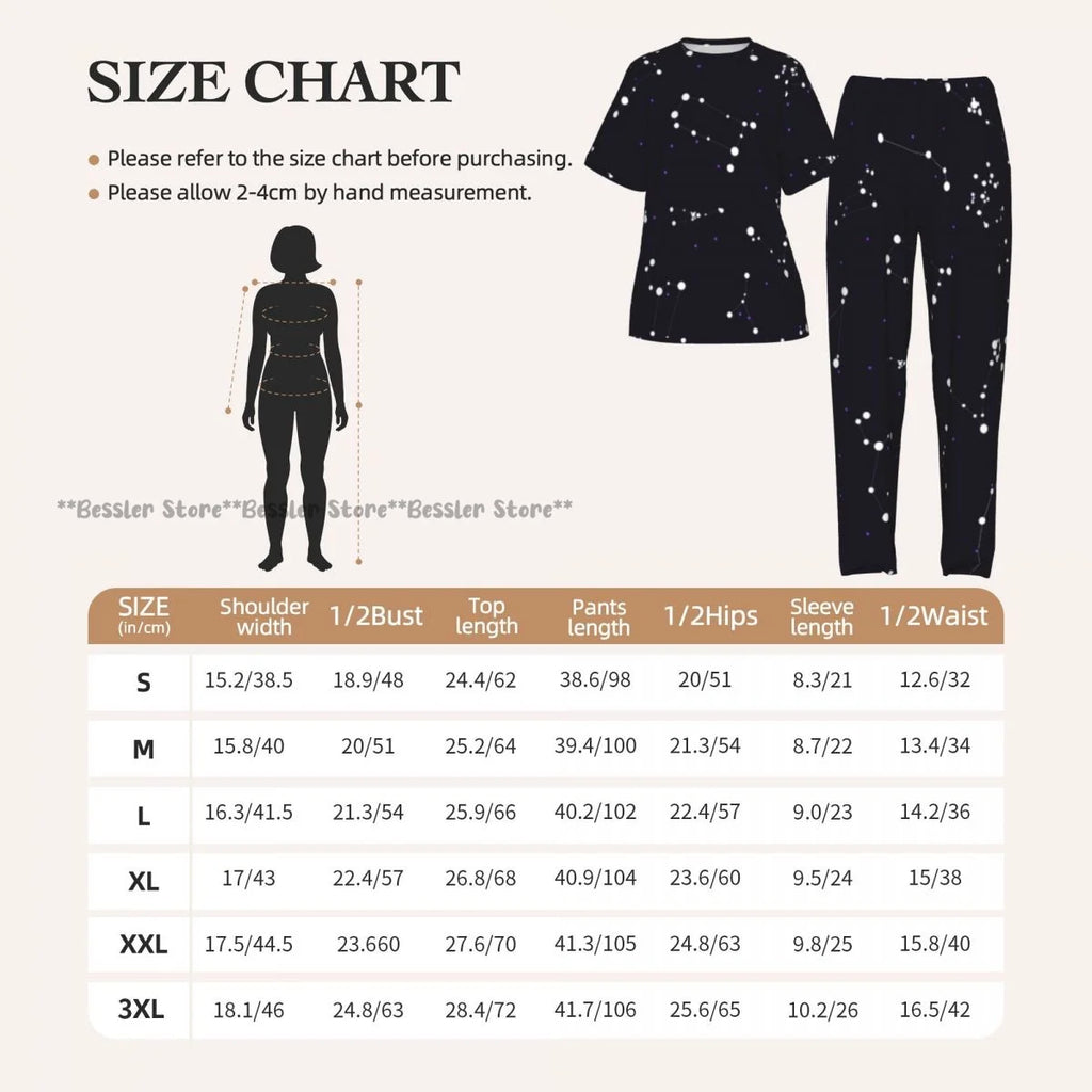 Women's Zodiac Stars On Cosmic Sky short sleeve trousers casual pajamas set