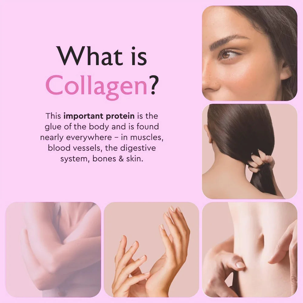 Collagen peptides - containing types I, III, V, and X collagen - support skin, hair, nails, joints, and gut health.