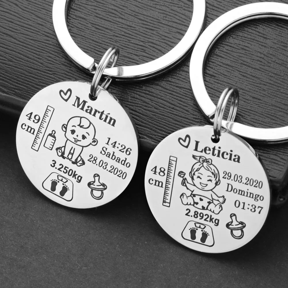 Customized Personalized Baby Keychain Boys Girls Name Birth Weight Newborn Commemorate for New Mom Dad Gift Keyring P026_C