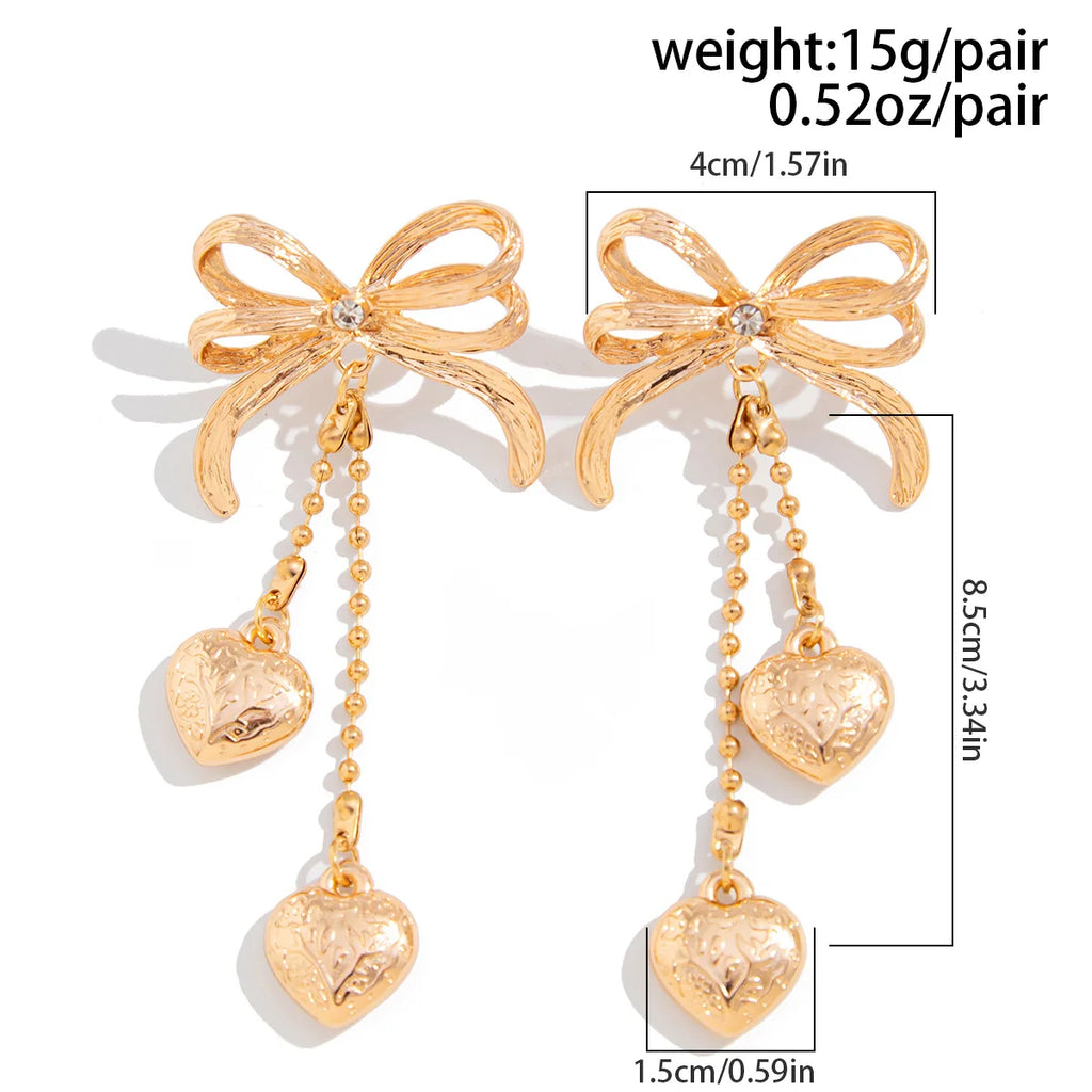 HUANZHI 25New Minimalist Gold-plated Silver Plated Butterfly Bow Tassel Bead Chain Heart Earrings for Women Girls Metal Jewelry