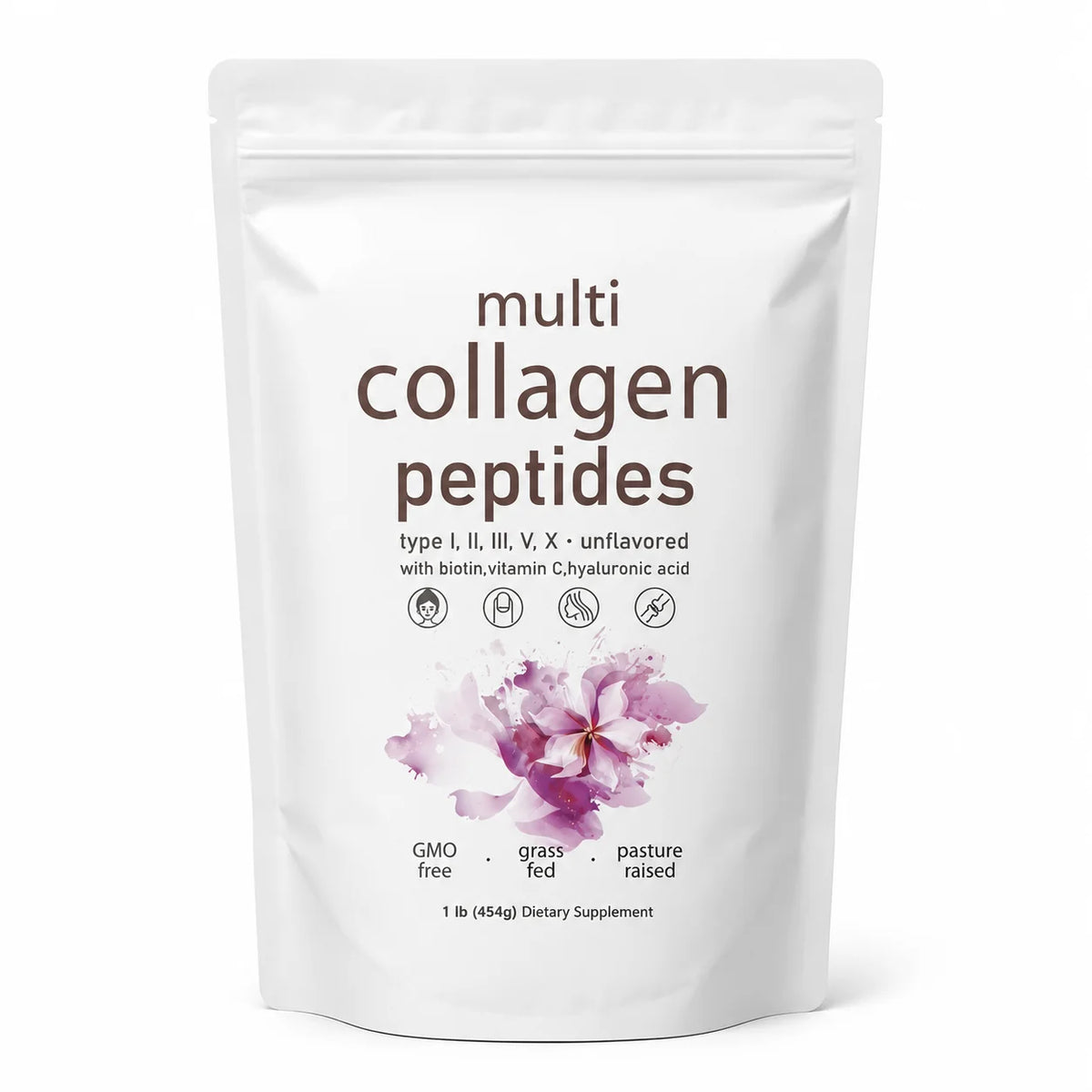 Multi Collagen Peptides Powder 454g Unflavored Collagen Blend with Vitamin C Biotin Hyaluronic Acid Skin Hair Nails Support