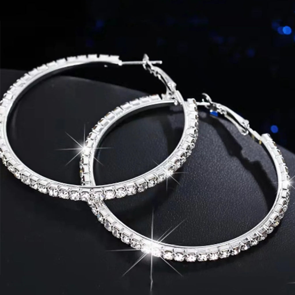 Elegant Sparkling Black Hoop Earrings with Clear Gemstones for Women Stylish Round Design Perfect Jewelry Gift Novelty Earrings