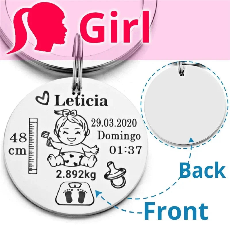 Customized Personalized Baby Keychain Boys Girls Name Birth Weight Newborn Commemorate for New Mom Dad Gift Keyring P026_C