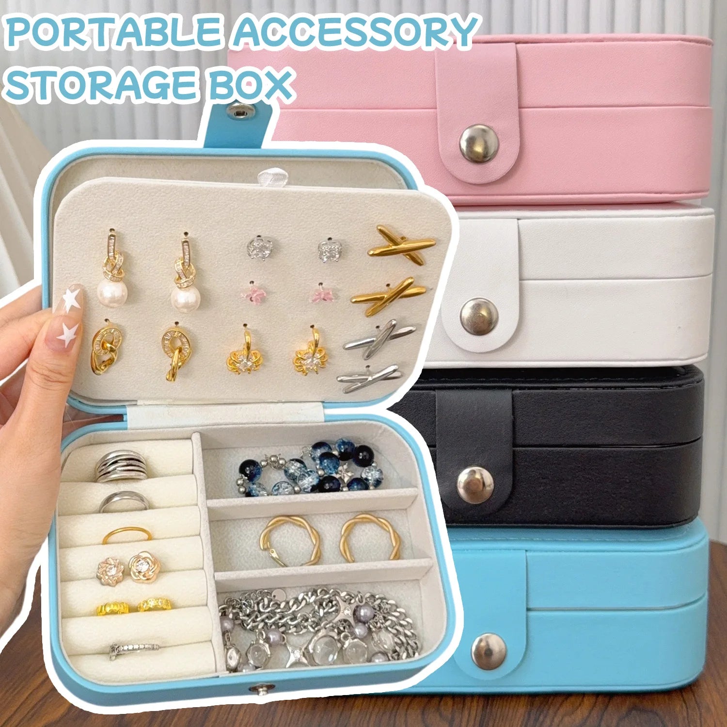 Portable Jewelry Storage Box Travel Organizer Jewelry Case Leather Storage Earrings Necklace Ring Jewelry Organizer Display Gift