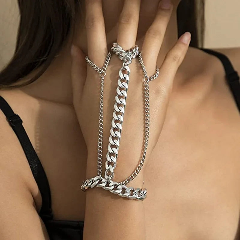 Layered Cuban Link Finger Chain Tassel Bohemian Punk Vintage Statement Knuckle Bracelet