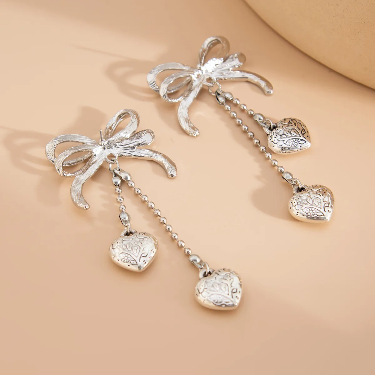 HUANZHI 25New Minimalist Gold-plated Silver Plated Butterfly Bow Tassel Bead Chain Heart Earrings for Women Girls Metal Jewelry