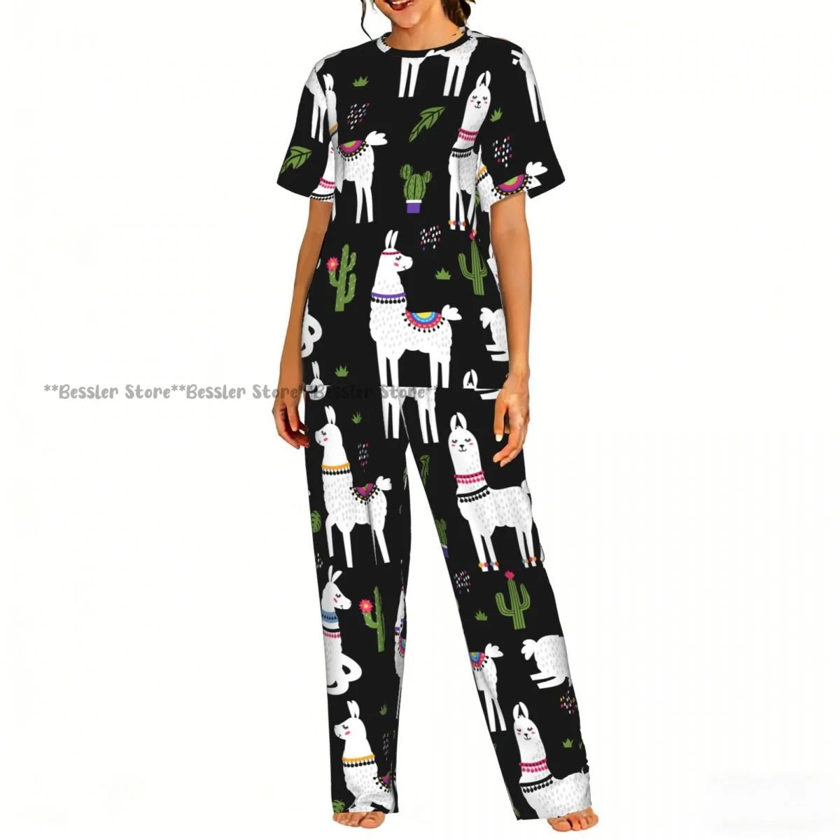 Women's 2-piece set You Are Llamazing Llama Pattern With Hearts Pajamas Short sleeved Top and Pants Sleepwear