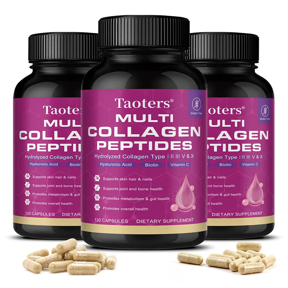 Collagen peptides - containing types I, III, V, and X collagen - support skin, hair, nails, joints, and gut health.