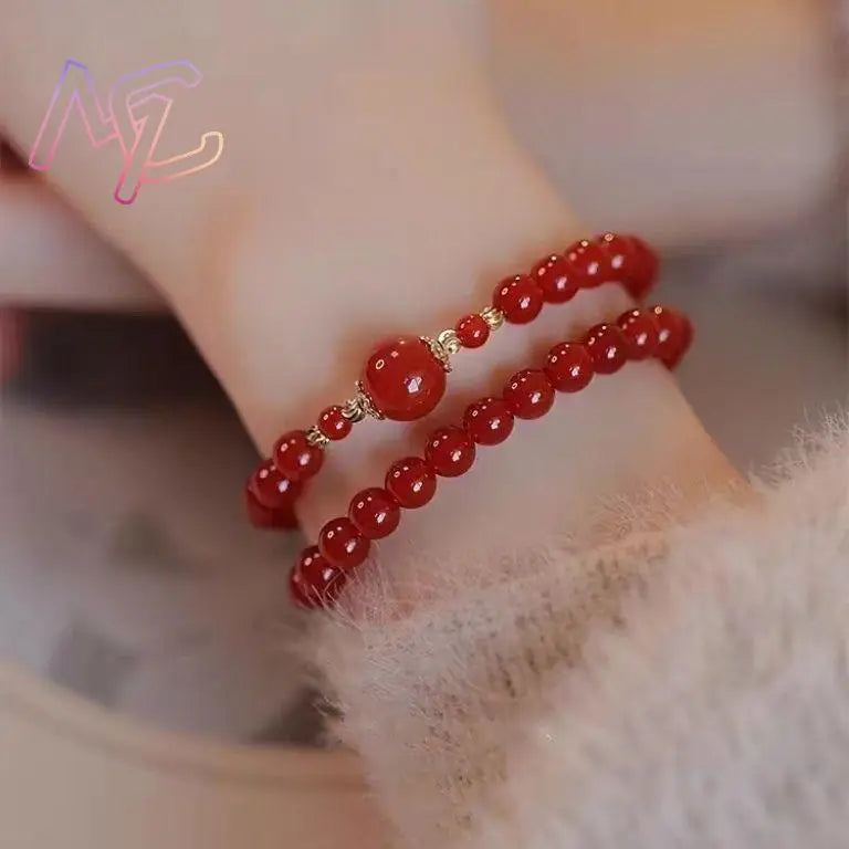 Red Natural Jade Beads Double-layer Bracelet Fashion Agate Gemstone Vintage Real Jewelry Accessories Talismans Gifts for Women