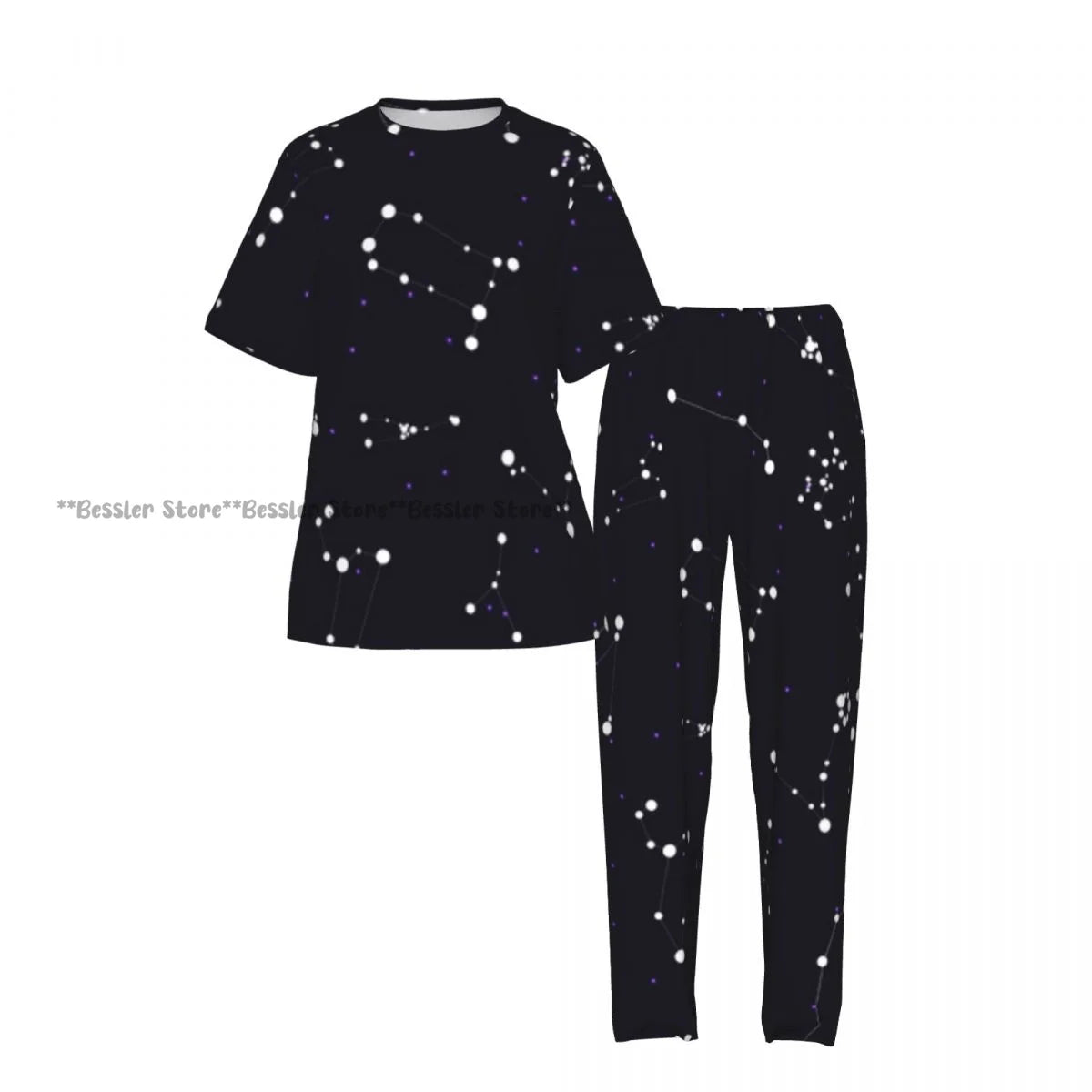 Women's Zodiac Stars On Cosmic Sky short sleeve trousers casual pajamas set