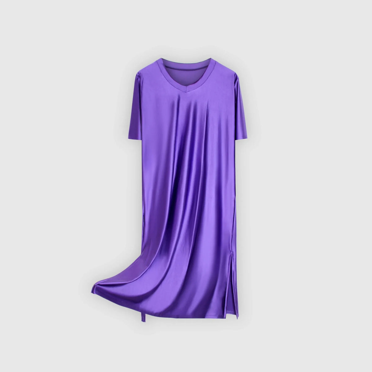Women's Glossy Soft Silky Long Dress High Stretch V-neck Long Sleeve Loose Casual Nightgown Comfortable plus Size Home Wear