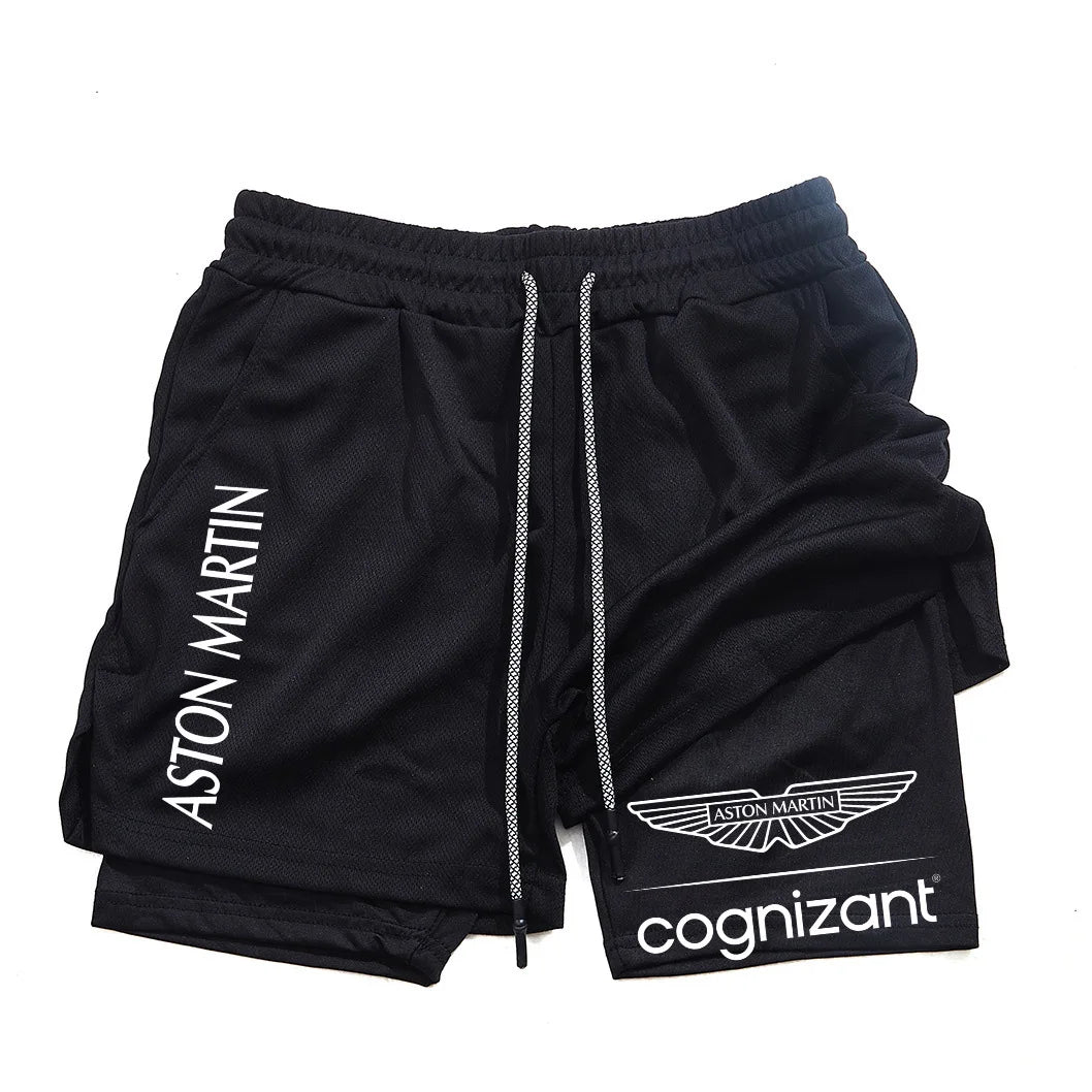New Summer Aston Martin Men Women Double-layer Sports Shorts Fashion Printing Cool Ventilate Swim Trunks Leisure Half Pants
