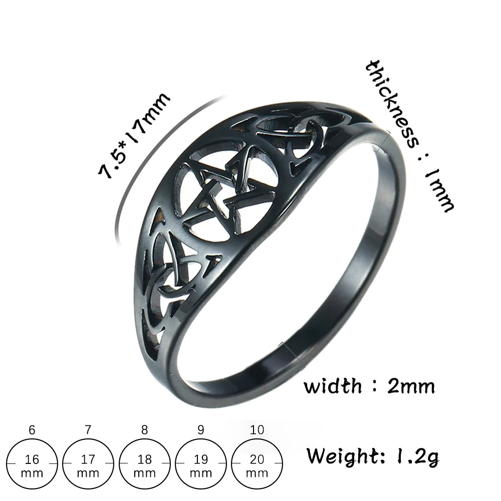 COOLTIME Witch Knot Supernatural Pentagram Ring for Women Stainless Steel Celtics Knot Star Amulet Couple Ring Jewelry Gift