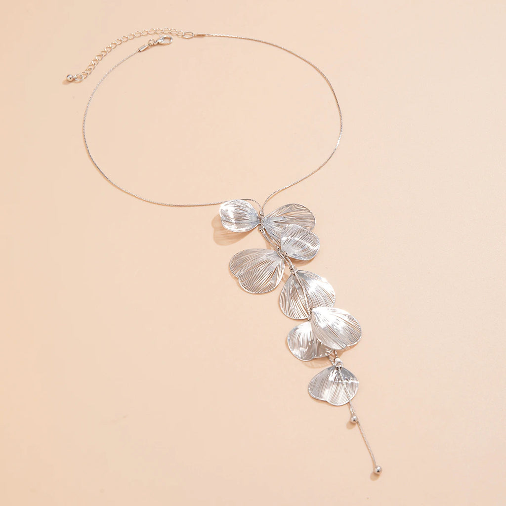 PuRui 2024 Trendy Petal Charm Tassel Necklace for Women Long Neck Chain Pendant Choker Jewelry Collar Elegant Ladies Party Gifts