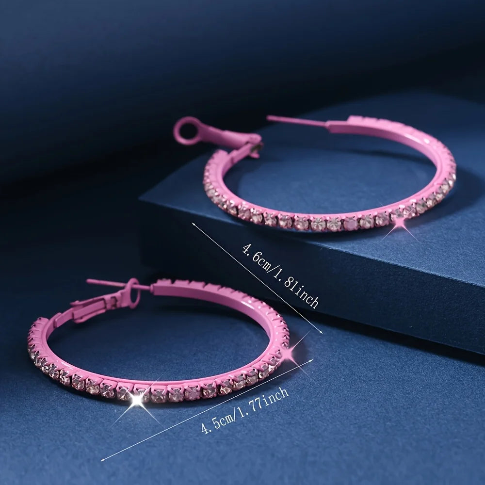 Elegant Sparkling Black Hoop Earrings with Clear Gemstones for Women Stylish Round Design Perfect Jewelry Gift Novelty Earrings